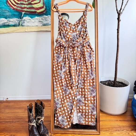 Rebecca Taylor Gingham Whisper Midi Dress Size 10 Brown Purple Wrap Tie - Picture 3 of 6